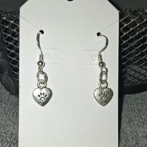 Handmade Heart Paw Print Dangle Earrings